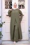 Asymmetric Detailed Khaki Hijab Double Suit 76471Hk