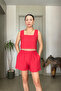 Satin Textured Elastic Waist Shorts Crop Blouse Set