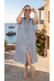 Front Buttoned Shirt Collar Jopone Sleeves (Sleeveless) Striped Patterned Bell Cut Plus Size Denim Fabric Dress - 2