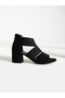 FANCY Black Suede Heeled Women's Shoes - 4