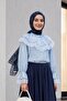 Hakim Collar, Elastic Sleeves, Lace Detail, Buttoned Modal Blouse - Baby Blue - 5