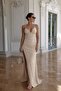 Slim Strap Chest Ribbed Slit Fish Evening Dress 582543   Beige