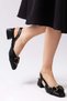 Dita Black Color Buckle Accessory Open Back Women's Short Heeled Shoes - 6