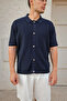 Osean Navy Blue Knitwear Short Sleeve Men's Shirt