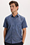Men's Regular Fit Classic Cut Cotton Short Sleeve Dobby Navy Blue Shirt - 8