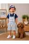 Summer Baby Boy Salopet Set with Snap Fasteners on the Shoulder and Striped Safari Hat