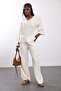 Cream Fisto Detailed Blouse Pants Set 007 - 2