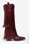Burgundy Matte Leather Tasseled Trousers Metal Toe Western Cowboy Knee-Length Boots - 2