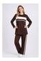 Women's Stripe Detailed Long Sleeve Premium Modal Top and Bottom Tracksuit Set - Bitter Brown