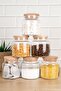 6-Piece Wooden Vacuum Lid Glass Jar Set Food Storage Container Set Spice Rack 500 ml - 3