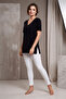 Black V-Neck Basic Women's T-Shirt 100% Cotton Side Slits Short Sleeve Casual Comfortable Cut - 2