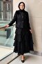 Front Pearl Buttoned Short Jacket Ruffled Skirt Burnout Fabric Evening Dress Set