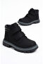 Boy's Black Gray Detailed Double Velcro Non-Slip Sole Winter Boots - 6