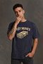 Navy Blue Washed Retro Men's Easy Money Printed T-Shirt - 3