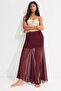 Women's Burgundy A-Line Half Lining Detailed Lace Maxi Skirt