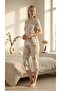 Angelique Bamboo Fabric Short Sleeve Lace and Button Detailed Leaf Patterned Women's Capri Suit 22314 - 2