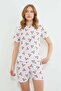 Cherry Patterned Crew Neck Shorts Pajama Set - 3