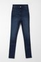 Women's Dark Blue High Waist Slim Fit Lycra Jean Trousers with Narrow Legs - 2