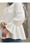 Women's Muslin Blouse Ruffle Collar Comfortable Fit Long Sleeve Summer Hijab Blouse-Ecru - 3
