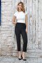 Basic Elastic Waist Carrot Fit Fabric Trousers - 2