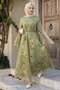 Spanish Sleeve Floral Patterned Khaki Dress - 3