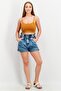 Women Four Pocket Denim Shorts, Blue Wash - 2