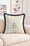 Striped Nautical Themed Fringed Throw Pillow Cover with Sailboat Figure - Modern Decorative Pillowcase - 2