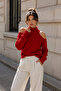 Women's Red Off-The-Shoulder Knit Sweater - 5
