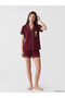 Lcw Dream Burgundy Bear Teddy Printed Women's Shorts Pajama Set