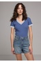Mom Fit Mid Waist Plain Women's Light Indigo Denim Jean Shorts