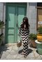 Black and White Zigzag Pattern Long Knitwear Dress V-Neck Summer Beach Dress Bohemian Maxi Dress - 8