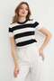 Striped Bearded Short Sleeve Sweater
