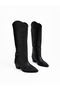 Leo Women's XL Cut Wide Toe Thick Heeled Floater Boots C321-Black - 4