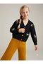 Girl's Embroidered Balloon Embroidered Black Knitwear Cardigan Colorful Pants Hair Clip Set of 3 - 4