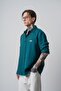 Men's R Embroidered Long Sleeve Muslin Oversized Shirt Emerald - 3
