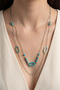 Steel Double Turquoise Necklace 45 cm |   Silver Color Non Tarnish Jewelry Women Steel Necklace