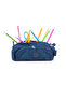 Navy Blue 2Zipper Crinkle/Clinker Wrist Strap Mobile Phone Makeup Bag - Wallet Pen Holder 1115J - 2