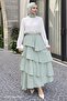 Frilly Layered Long Modal Skirt Mint