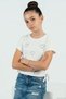 Girl's Short Sleeve T-Shirt with Rubber Detail on the Sides, Bow Accessory, and Stone Heart Print 6-12 - 2