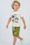 Boy's Shorts Set with Retro Car Print, Ages 1.5-5, Ecru - 2