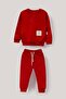 Unisex Children's Tag Detailed Cotton Seasonal 2-Piece Top and Bottom Set - Red - 2