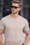 Men's Crew Neck Slim Basic Beige T-Shirt - 3