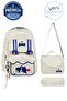 Cream Sonic Patterned Lockable Luxury Triple Boys' Primary School Waterproof School Bag Set (Bag Thermal Lunch Bag Pen Holder)