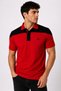 100% Cotton Men's Polo Collar Red T-Shirt, Colorful Striped Short Sleeve Patchwork Model, Logo Design - 2