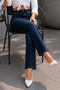 Women's Straight-Leg High-Waist Regular Fit Stretch Fabric Pants-c607-raw-blue - 7