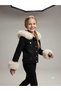 Girl's Black Jeans Jacket with Colorful Fur Hood and Sleeves - 2