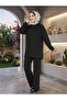 Women's Islamic Clothing Modal Fabric Self-Line Detailed Crew Neck Top and Bottom Set - 3