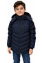 Boy's Navy Blue Color Coat with Removable Hood, Plush Lining and Zipper Pockets