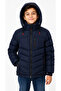 Boy's Navy Blue Color Coat with Removable Hood, Plush Lining and Zipper Pockets - 2