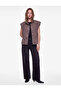 Cotton Snap Buttoned Stand Collar Sleeveless Denim Vest with Gathered Detail